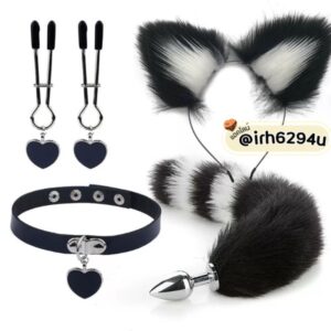 cat ear headband and tail anal plug set