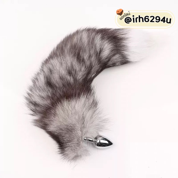 stainless steel butt plug with grey tail
